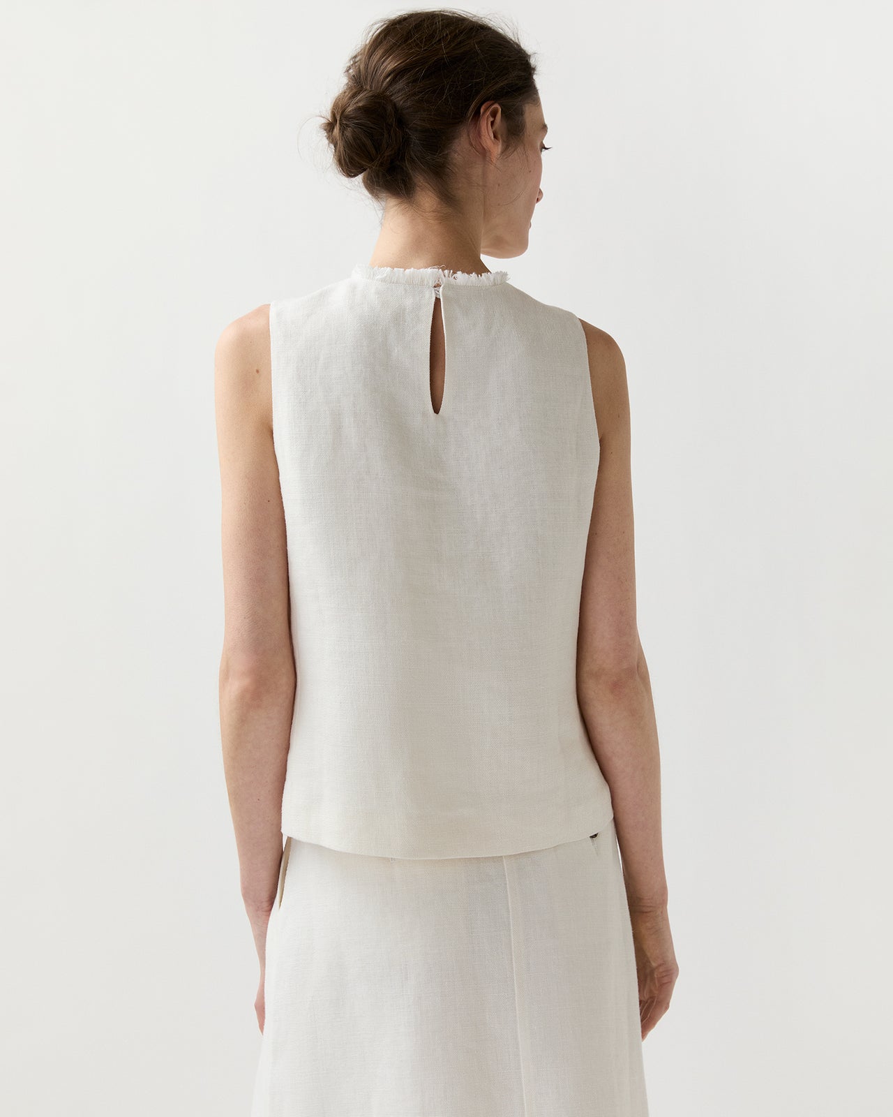 Mimi Top in White Linen Hopsack