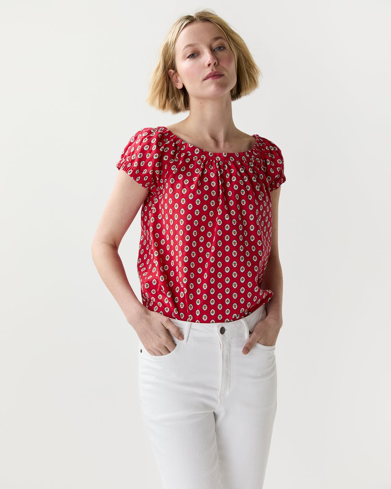 Bridget Top in Red Provençal Rustic Poplin