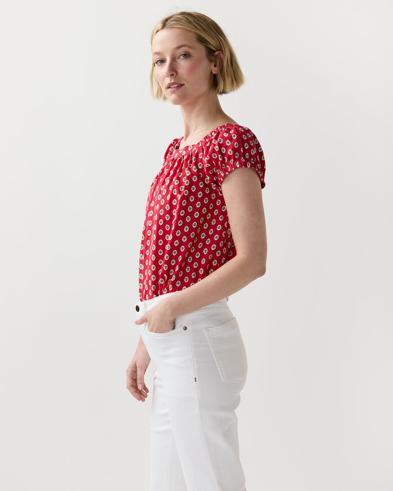Bridget Top in Red Provençal Rustic Poplin