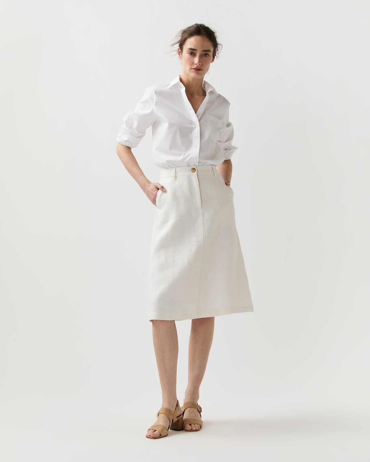 Connelly Skirt in White Linen Hopsack