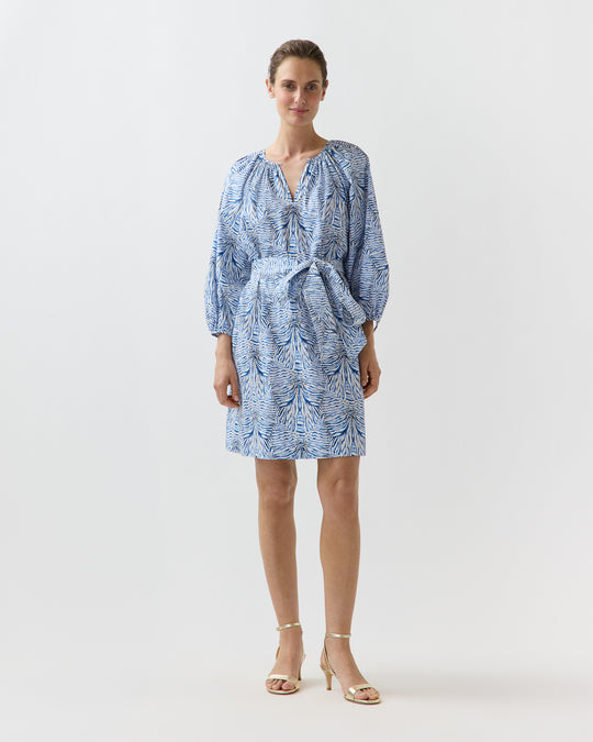 Genevieve Dress in Blue Stripe And Bow Liberty Fabric