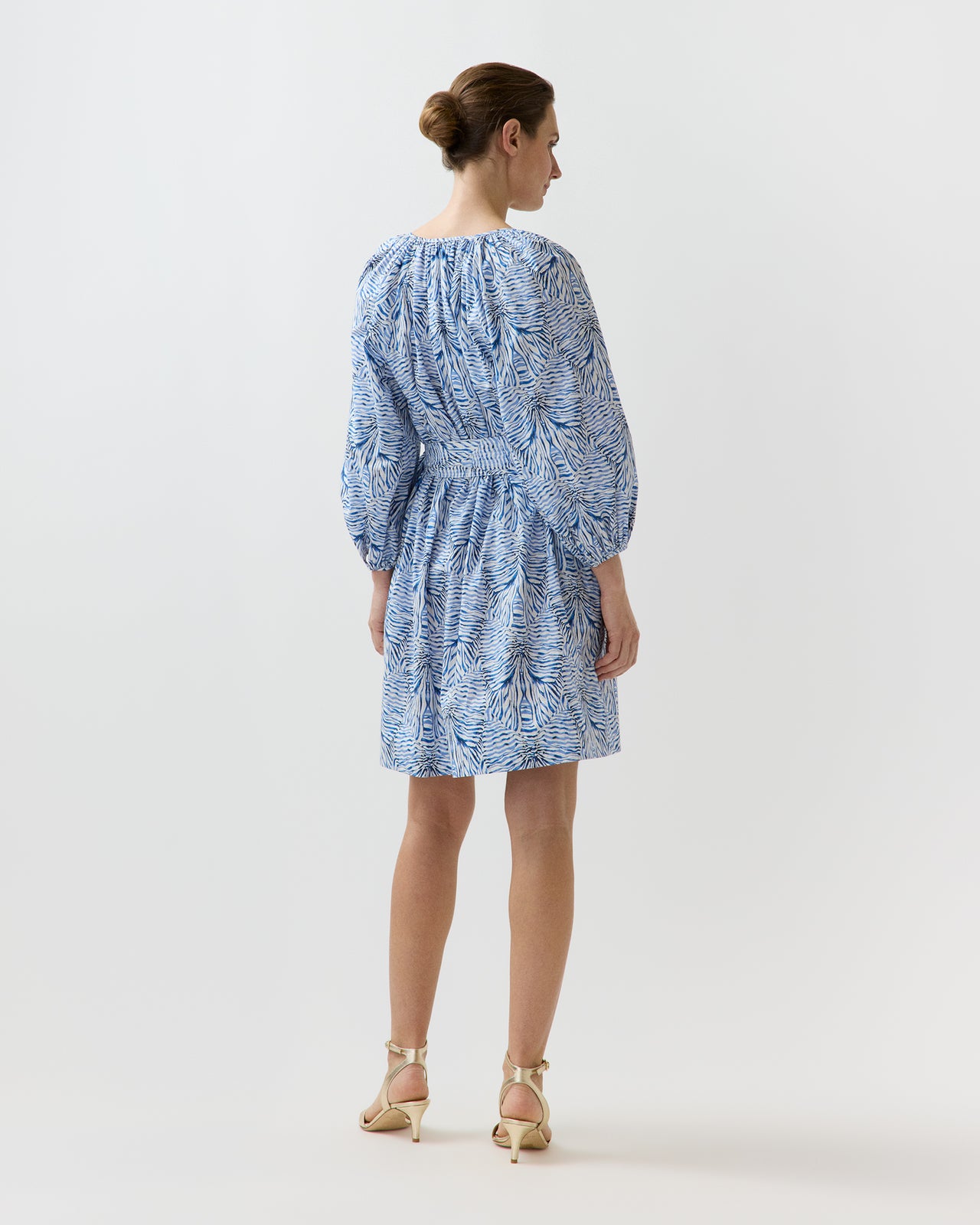 Genevieve Dress in Blue Stripe And Bow Liberty Fabric