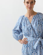Load image into Gallery viewer, Genevieve Dress in Blue Stripe And Bow Liberty Fabric
