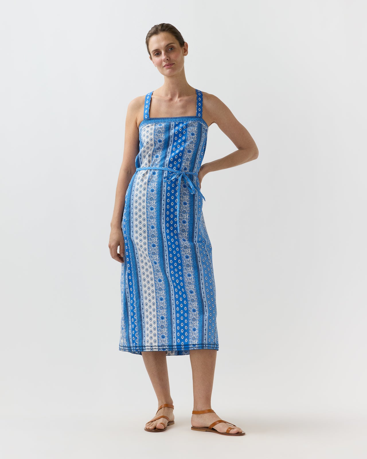 Josie Dress in Blue Gordes Rayure Provençal Rustic Poplin
