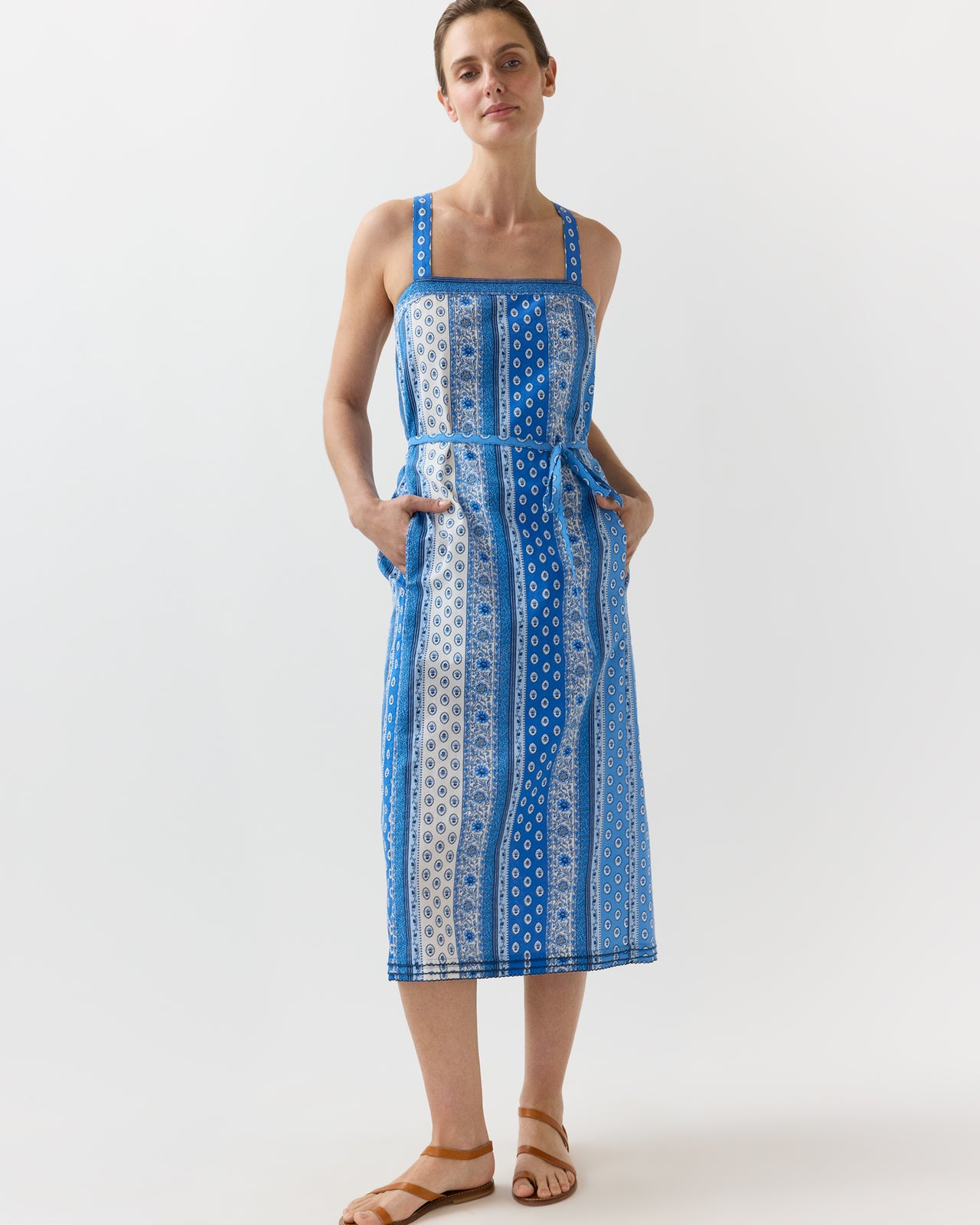 Josie Dress in Blue Gordes Rayure Provençal Rustic Poplin