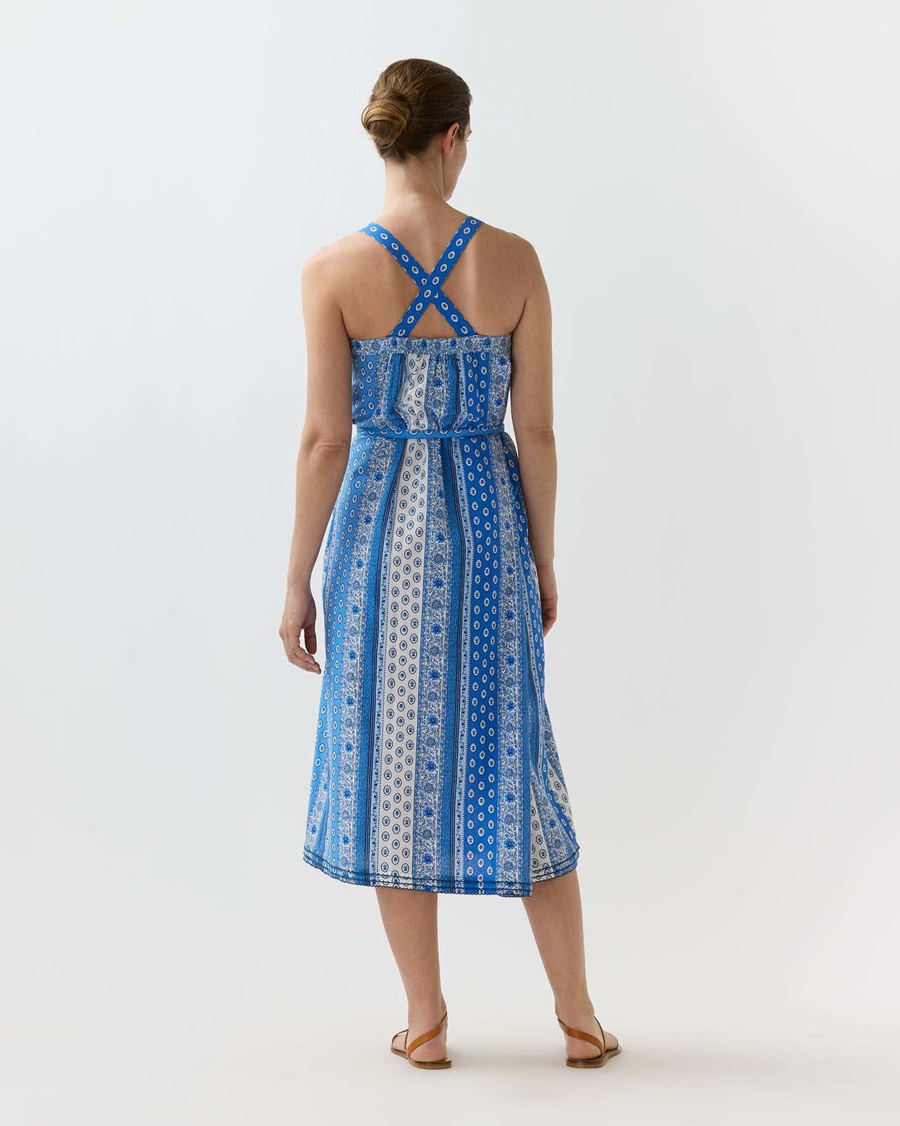 Josie Dress in Blue Gordes Rayure Provençal Rustic Poplin