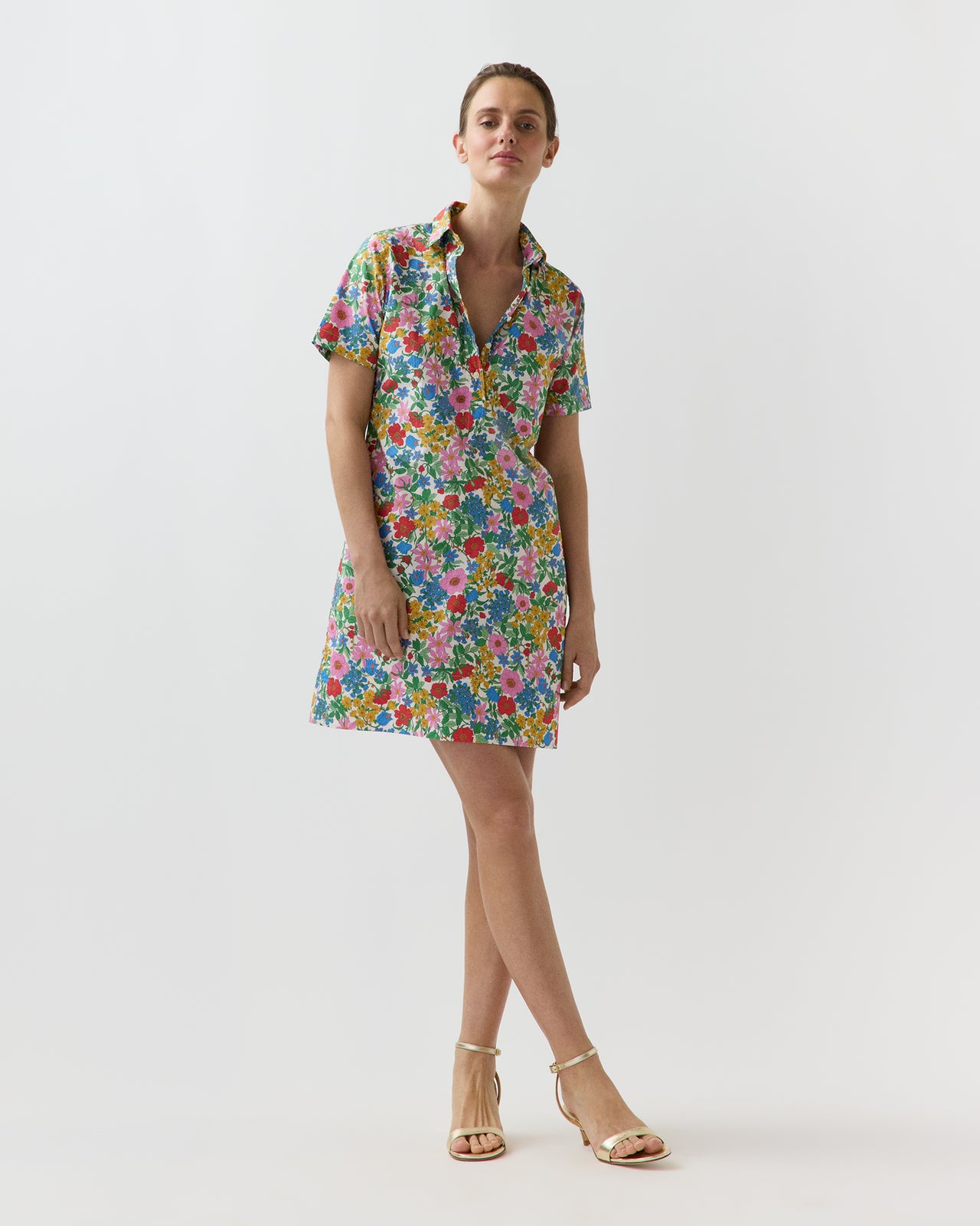Short-Sleeved Popover Dress in Multi Clarabell Liberty Fabric