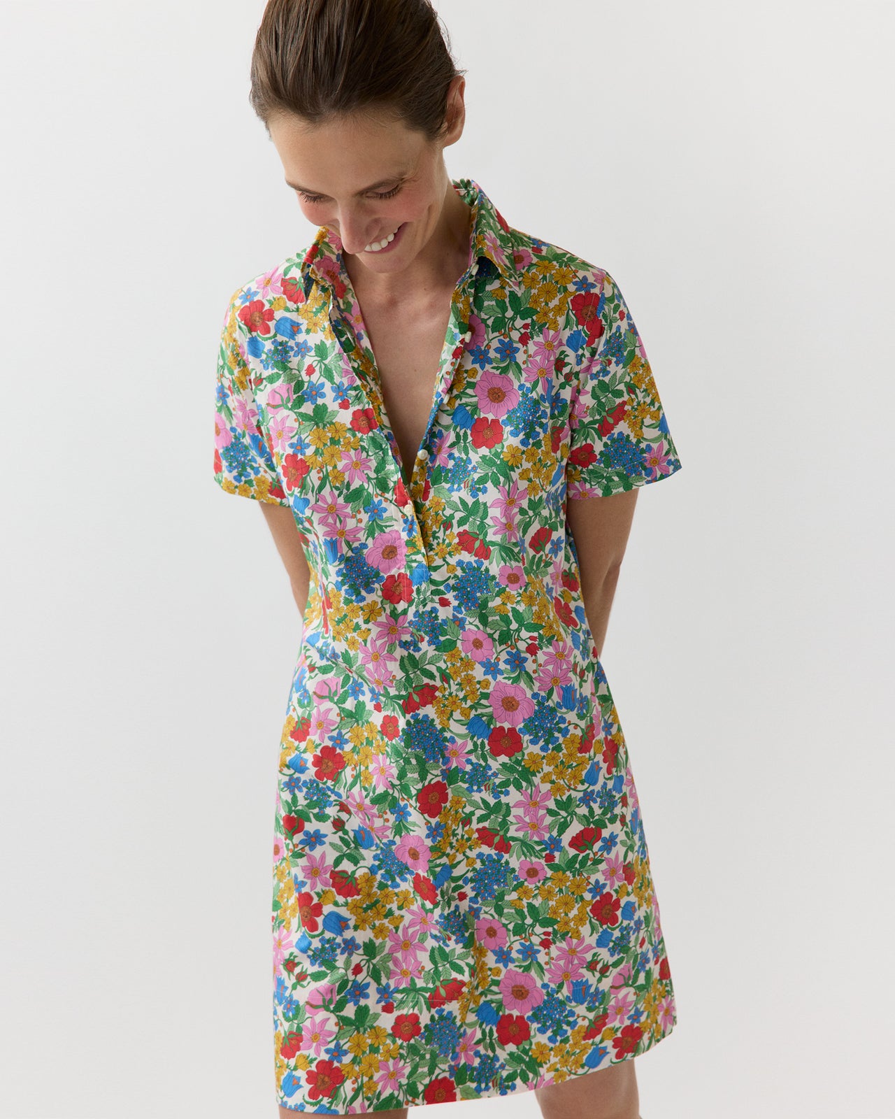 Short-Sleeved Popover Dress in Multi Clarabell Liberty Fabric