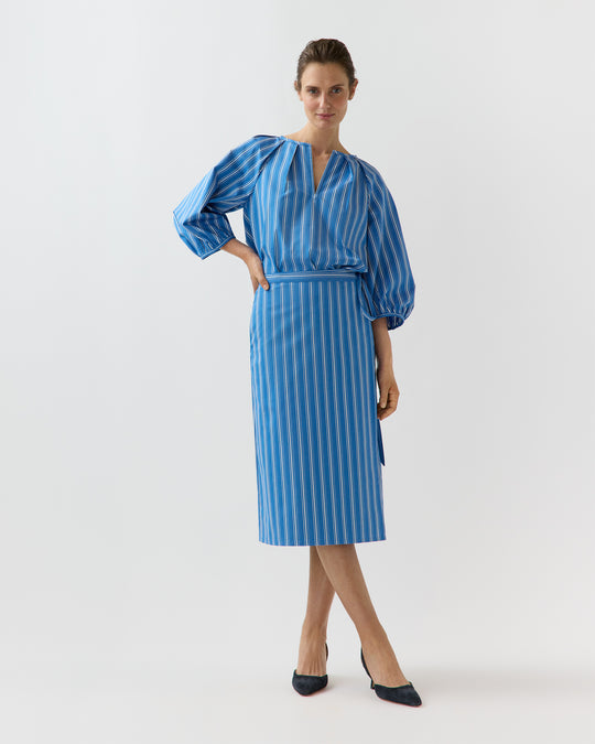 Morgan Skirt in Blue/White Variegated Stripe Poplin