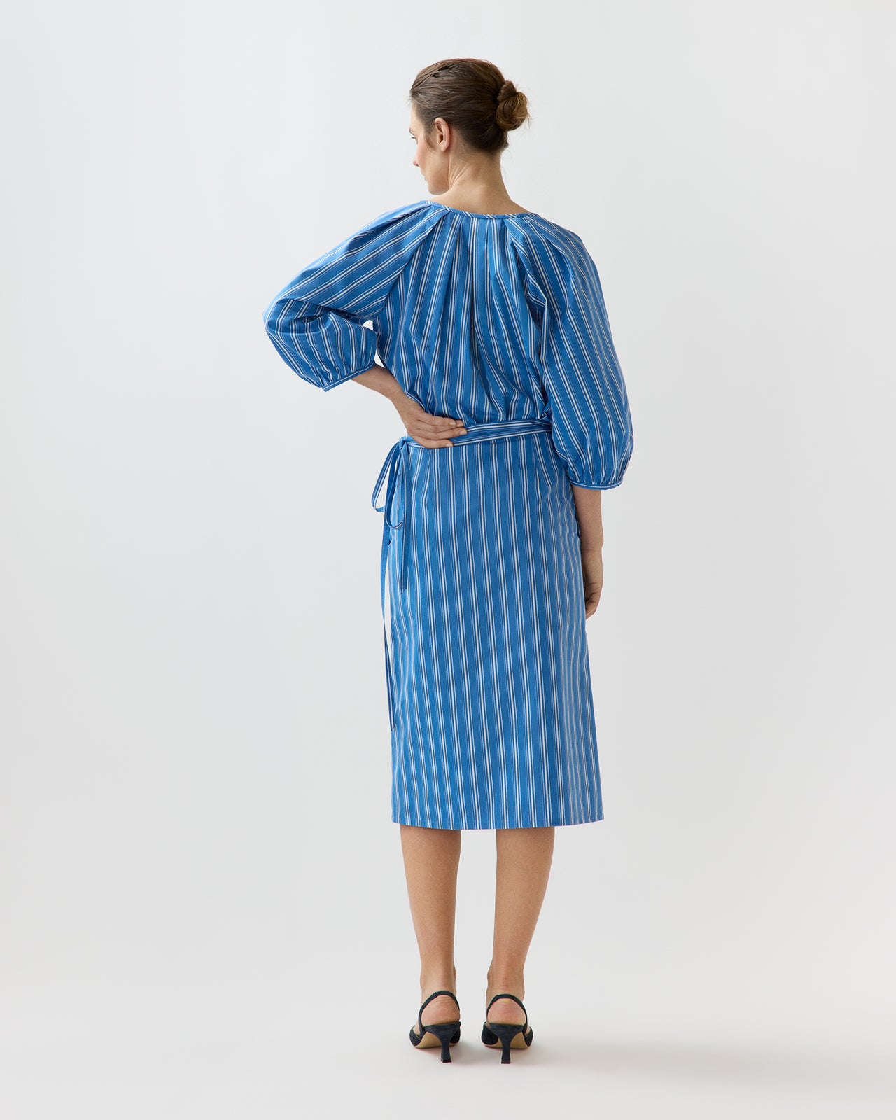 Morgan Skirt in Blue/White Variegated Stripe Poplin