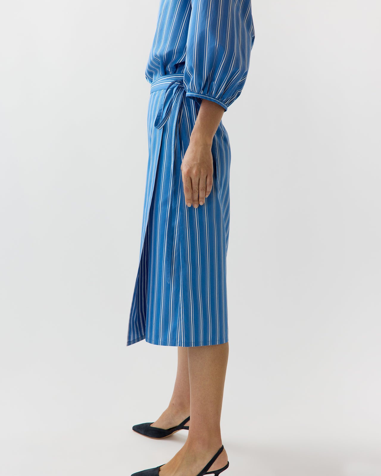 Morgan Skirt in Blue/White Variegated Stripe Poplin