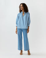 Load image into Gallery viewer, Liya Top in Blue/White Awning Stripe Poplin
