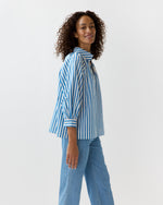 Load image into Gallery viewer, Liya Top in Blue/White Awning Stripe Poplin
