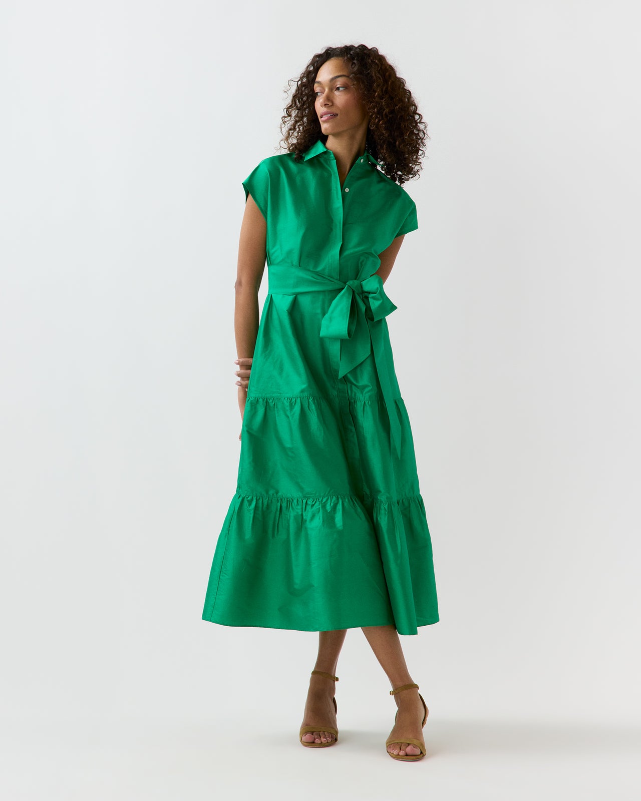 Sophia Dress in Kelly Green Silk Shantung