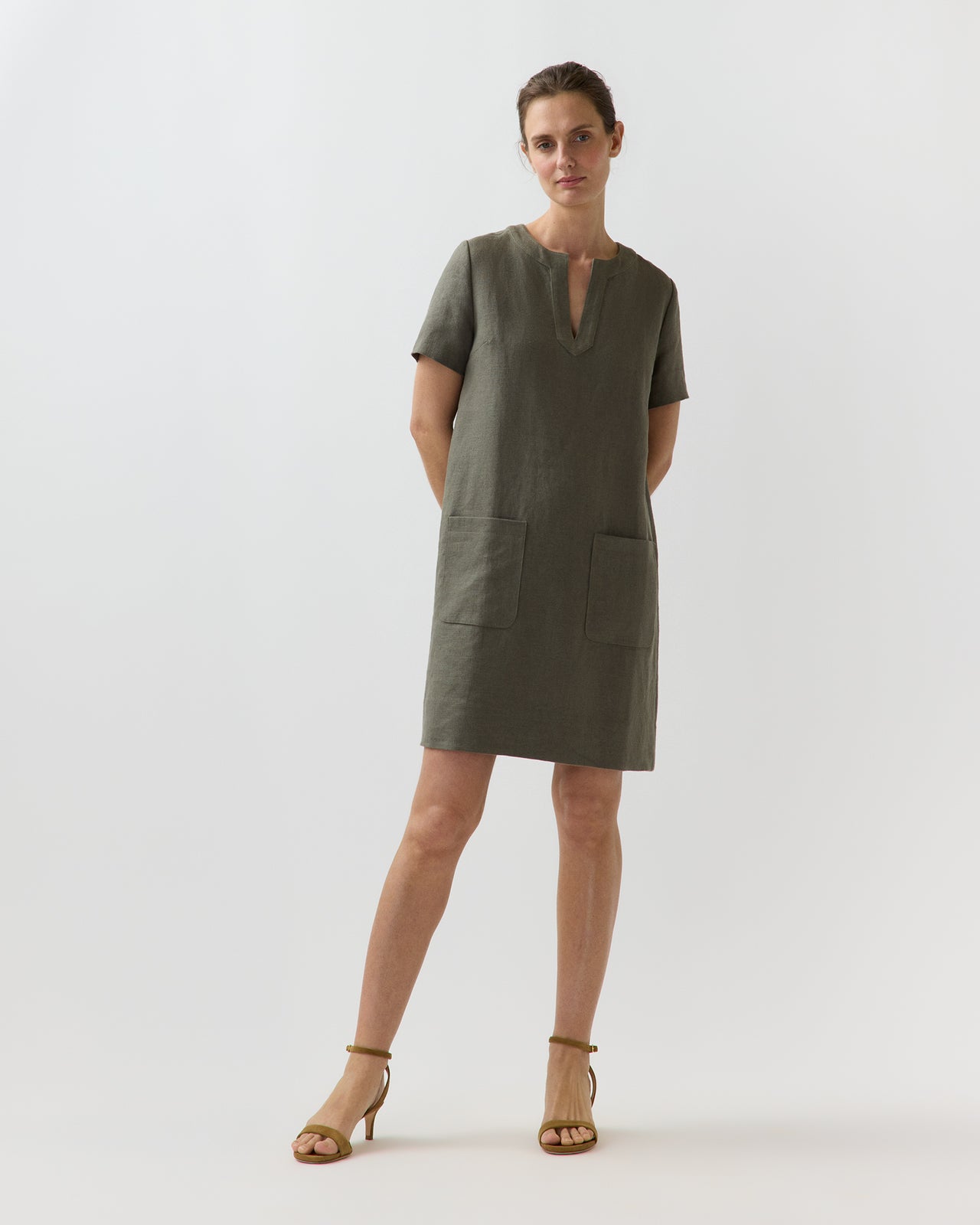Marta Dress in Olive Linen Hopsack