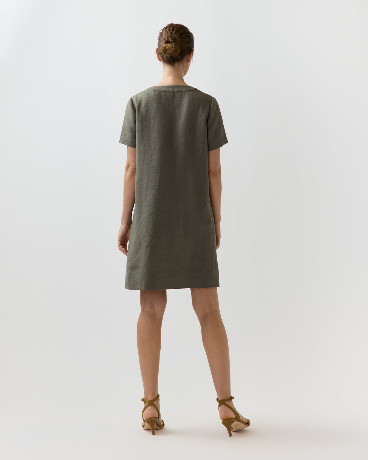 Marta Dress in Olive Linen Hopsack