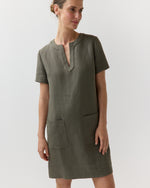 Load image into Gallery viewer, Marta Dress in Olive Linen Hopsack
