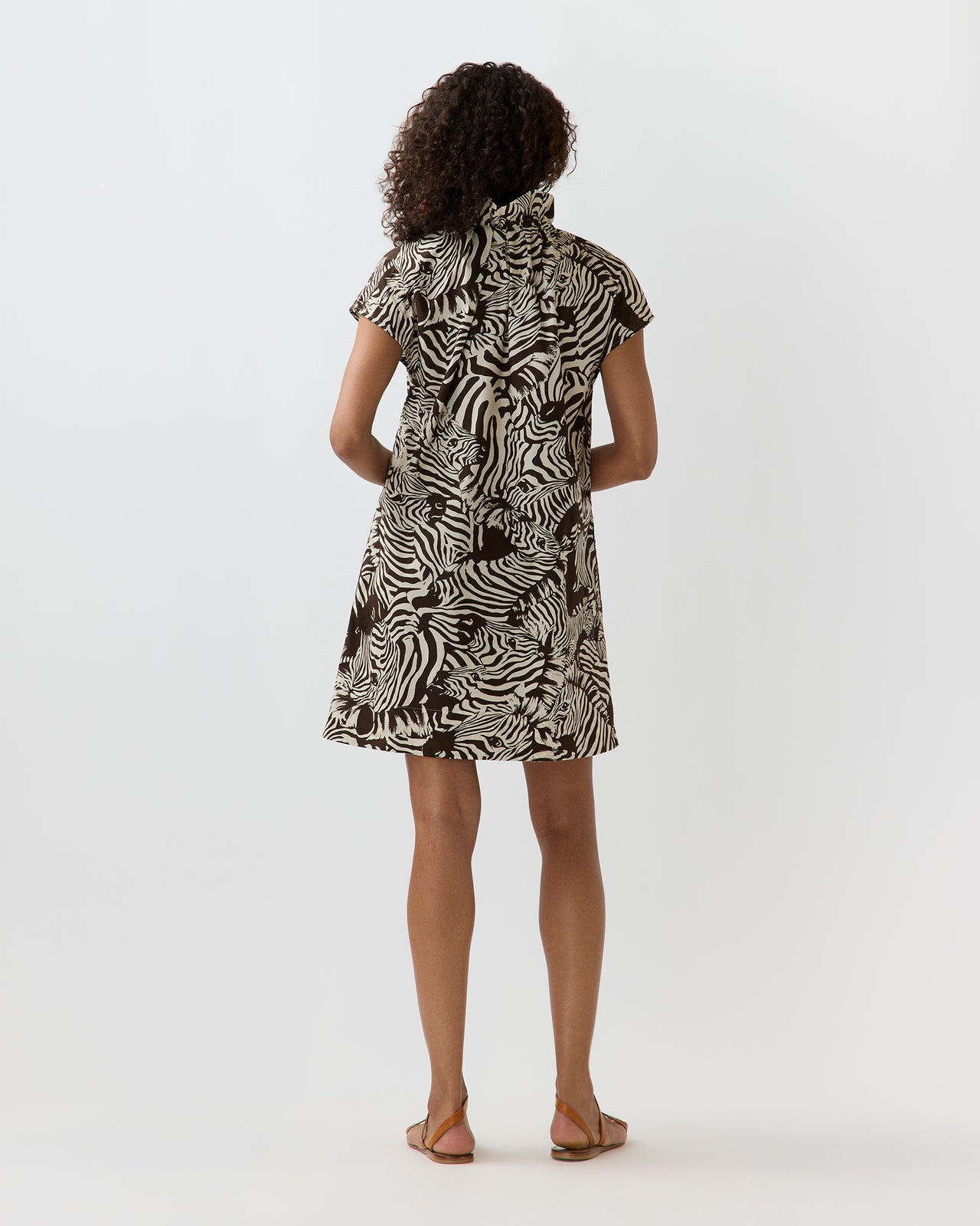 Atelier Ruffle Dress in Brown/Cream Zebra Poplin