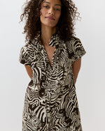 Load image into Gallery viewer, Atelier Ruffle Dress in Brown/Cream Zebra Poplin
