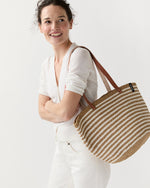 Load image into Gallery viewer, Kiondo Shopper Basket in Thin Brown Stripes
