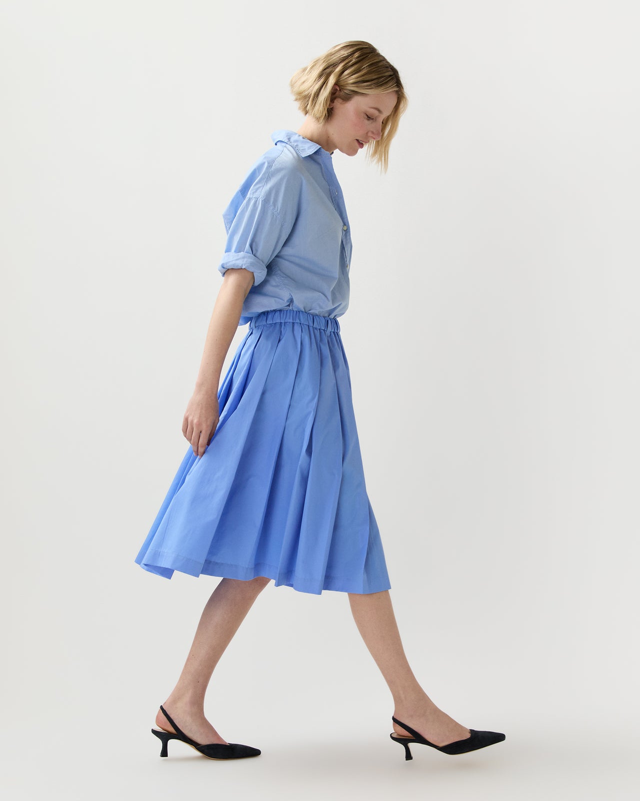Pleated Midi Skirt in Sky Blue