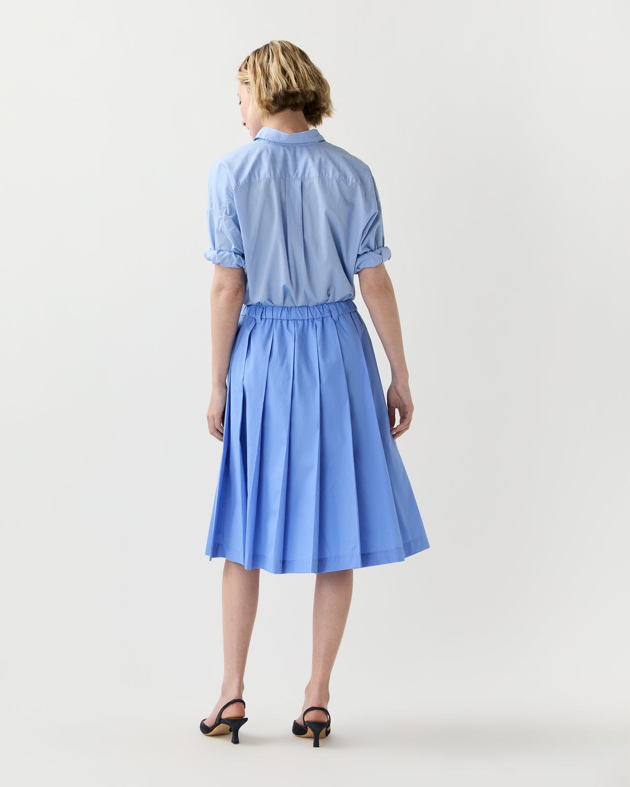 Pleated Midi Skirt in Sky Blue