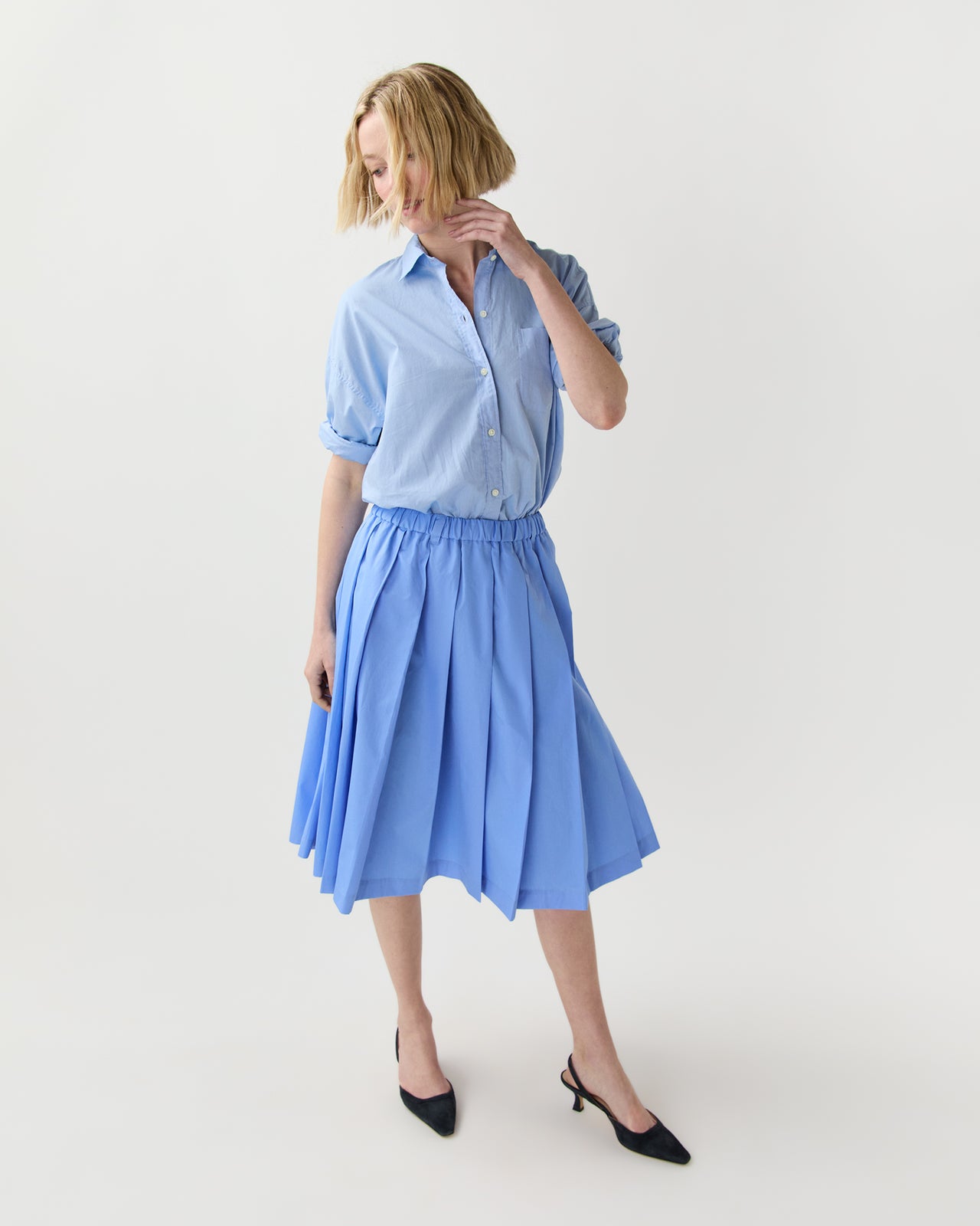 Pleated Midi Skirt in Sky Blue