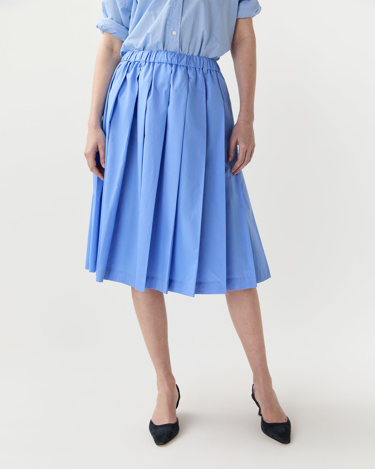 Pleated Midi Skirt in Sky Blue