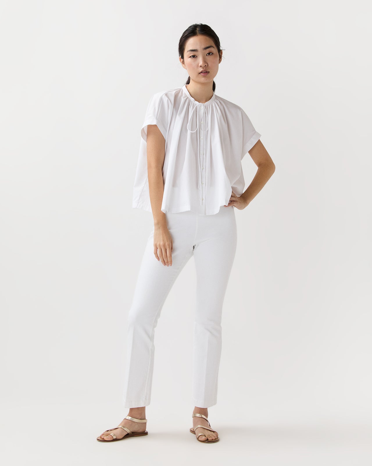 Tie-Neck Shirt in White