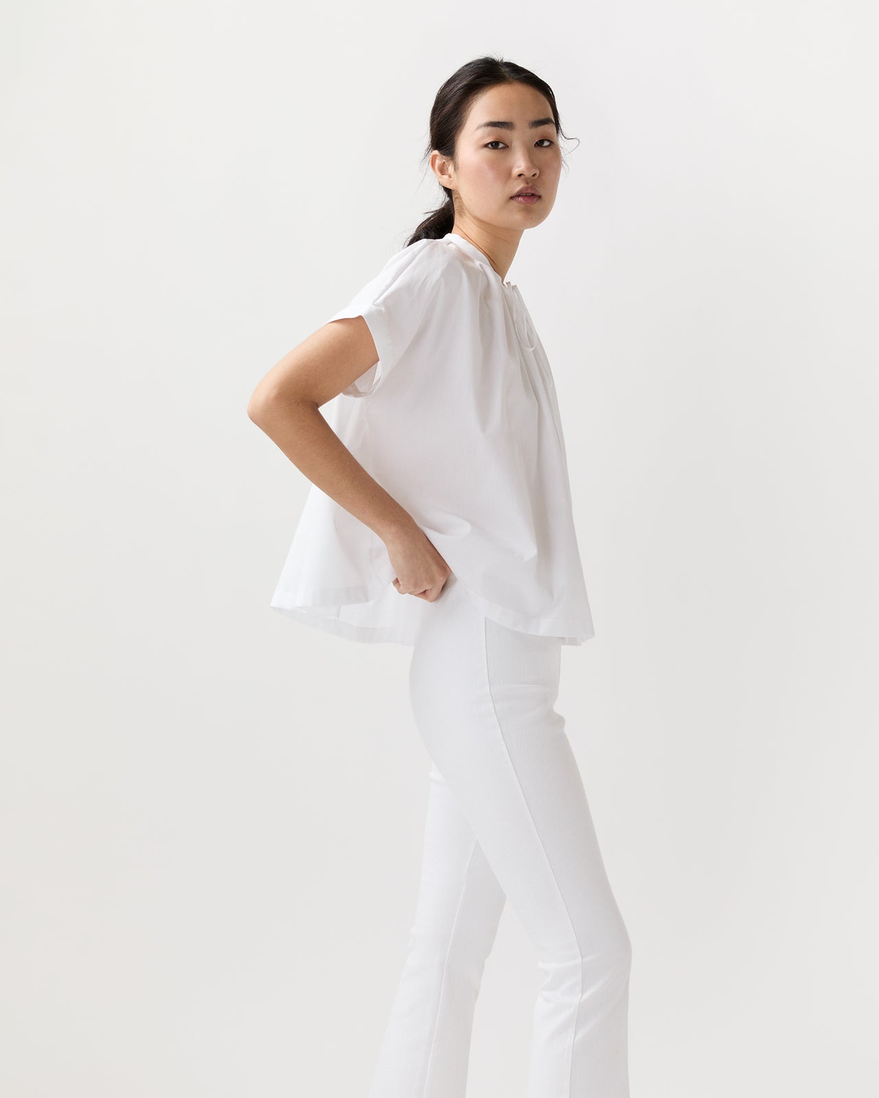 Tie-Neck Shirt in White