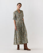 Load image into Gallery viewer, Classic Shirtwaist Maxi Dress in Moss/Cerulean Rachel Liberty Fabric
