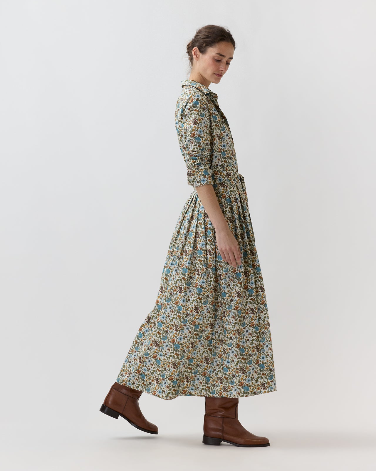 Classic Shirtwaist Maxi Dress in Moss/Cerulean Rachel Liberty Fabric