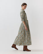 Load image into Gallery viewer, Classic Shirtwaist Maxi Dress in Moss/Cerulean Rachel Liberty Fabric
