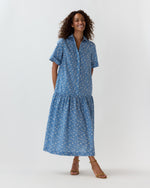 Load image into Gallery viewer, Nathalie Dress in Azure Floral Crinkle Cotton
