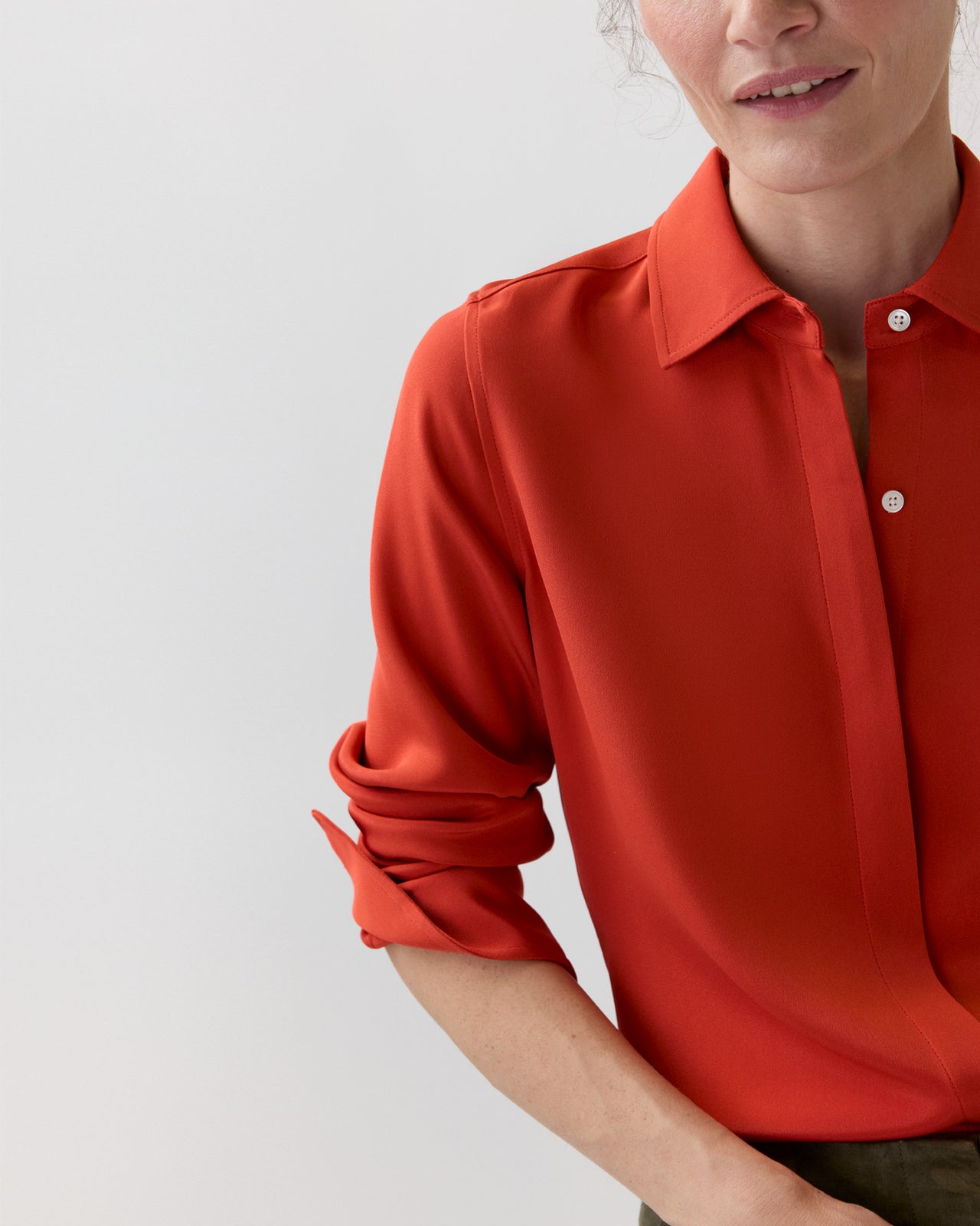 Classic Blouse in Vermillion Silk Crepe De Chine