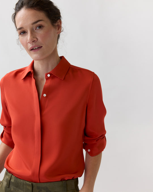 Classic Blouse in Vermillion Silk Crepe De Chine