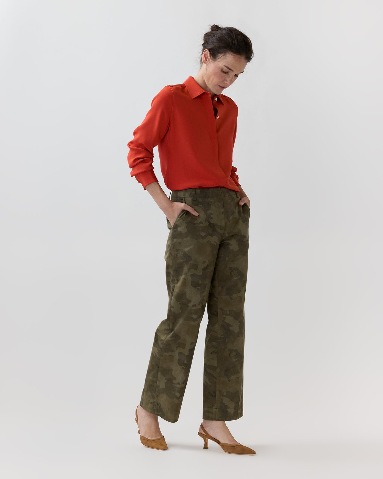 Classic Blouse in Vermillion Silk Crepe De Chine