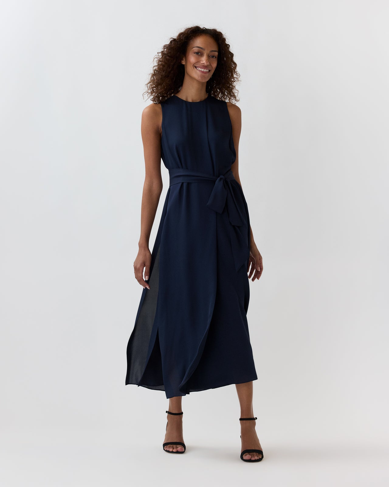 Sleeveless Scarlett Dress in Navy Double Georgette Silk
