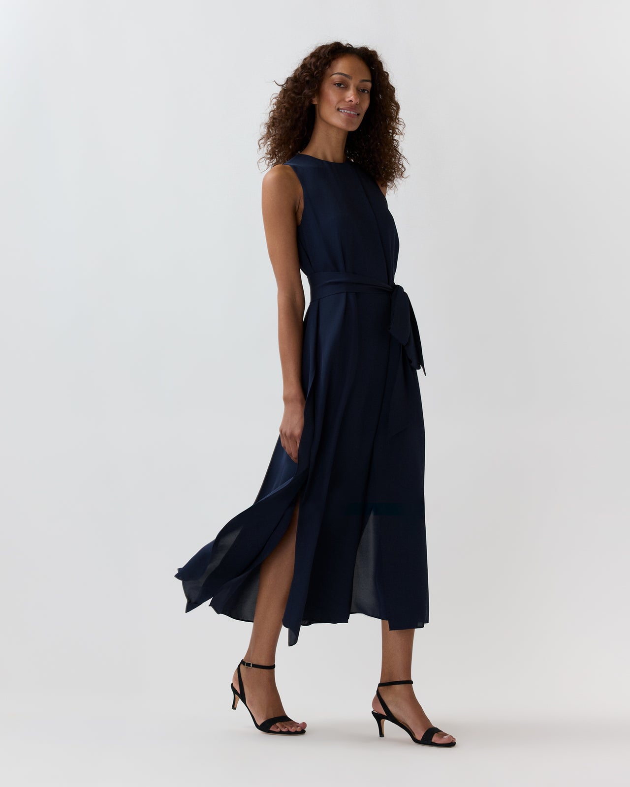 Sleeveless Scarlett Dress in Navy Double Georgette Silk
