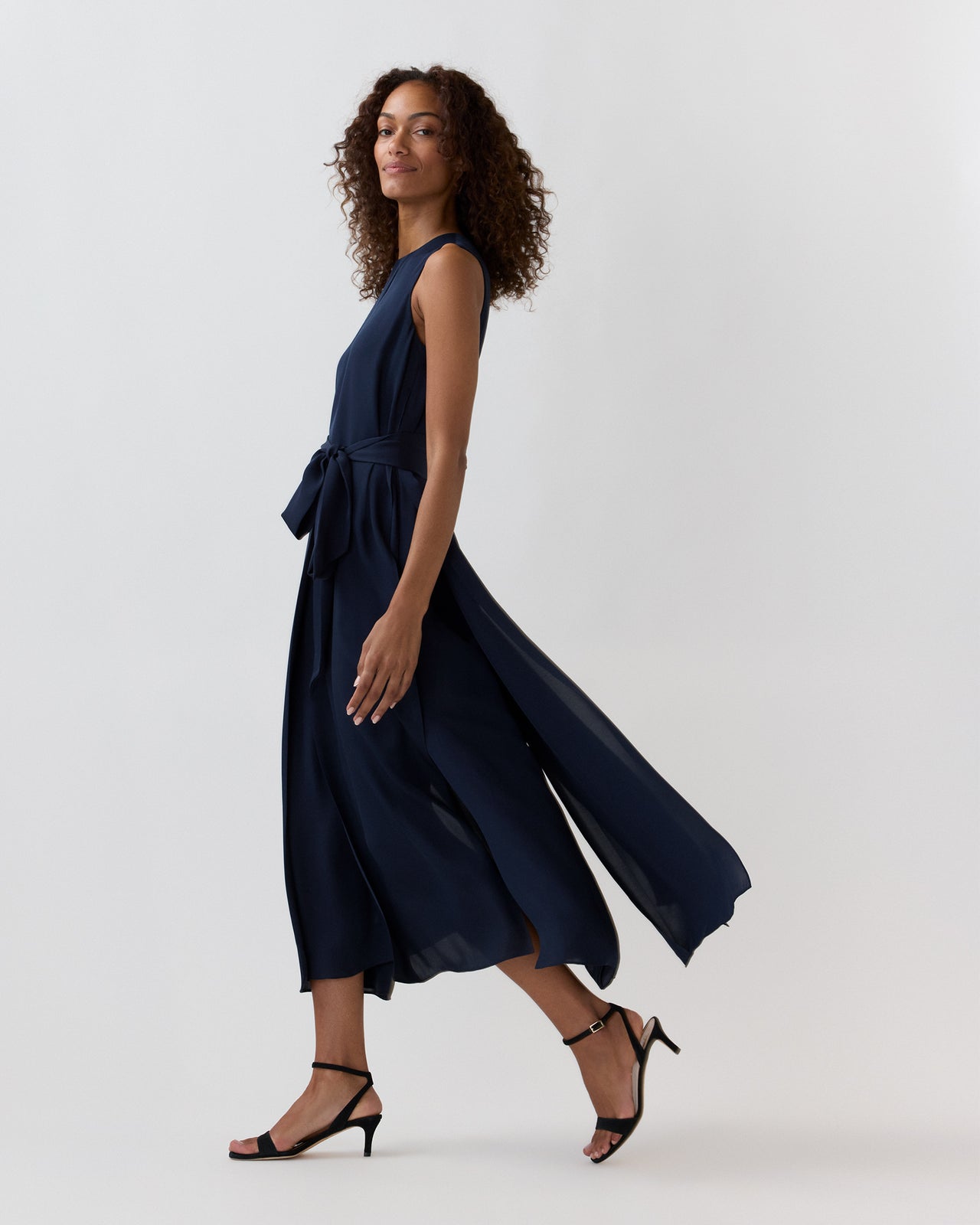 Sleeveless Scarlett Dress in Navy Double Georgette Silk