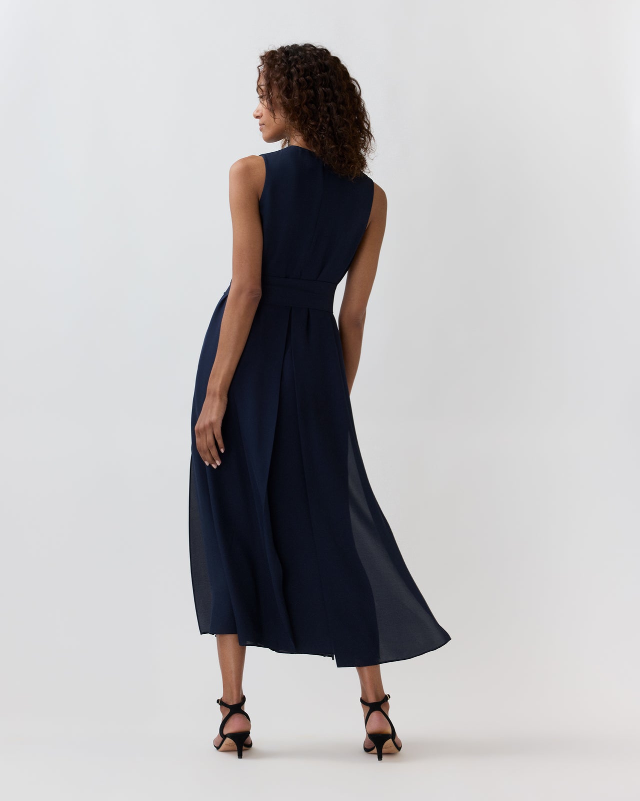 Sleeveless Scarlett Dress in Navy Double Georgette Silk