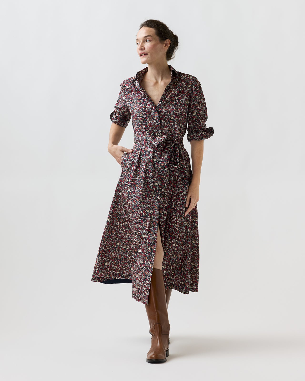 Avery Shirtwaist Dress in Navy/Red Petal & Daisy Liberty Fabric