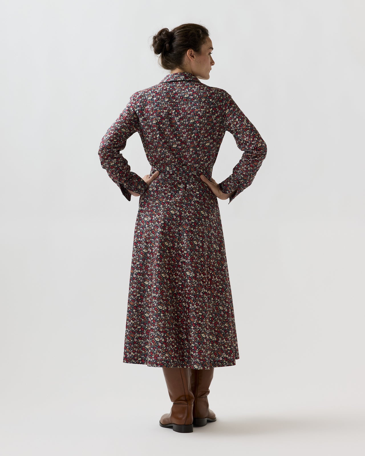 Avery Shirtwaist Dress in Navy/Red Petal & Daisy Liberty Fabric