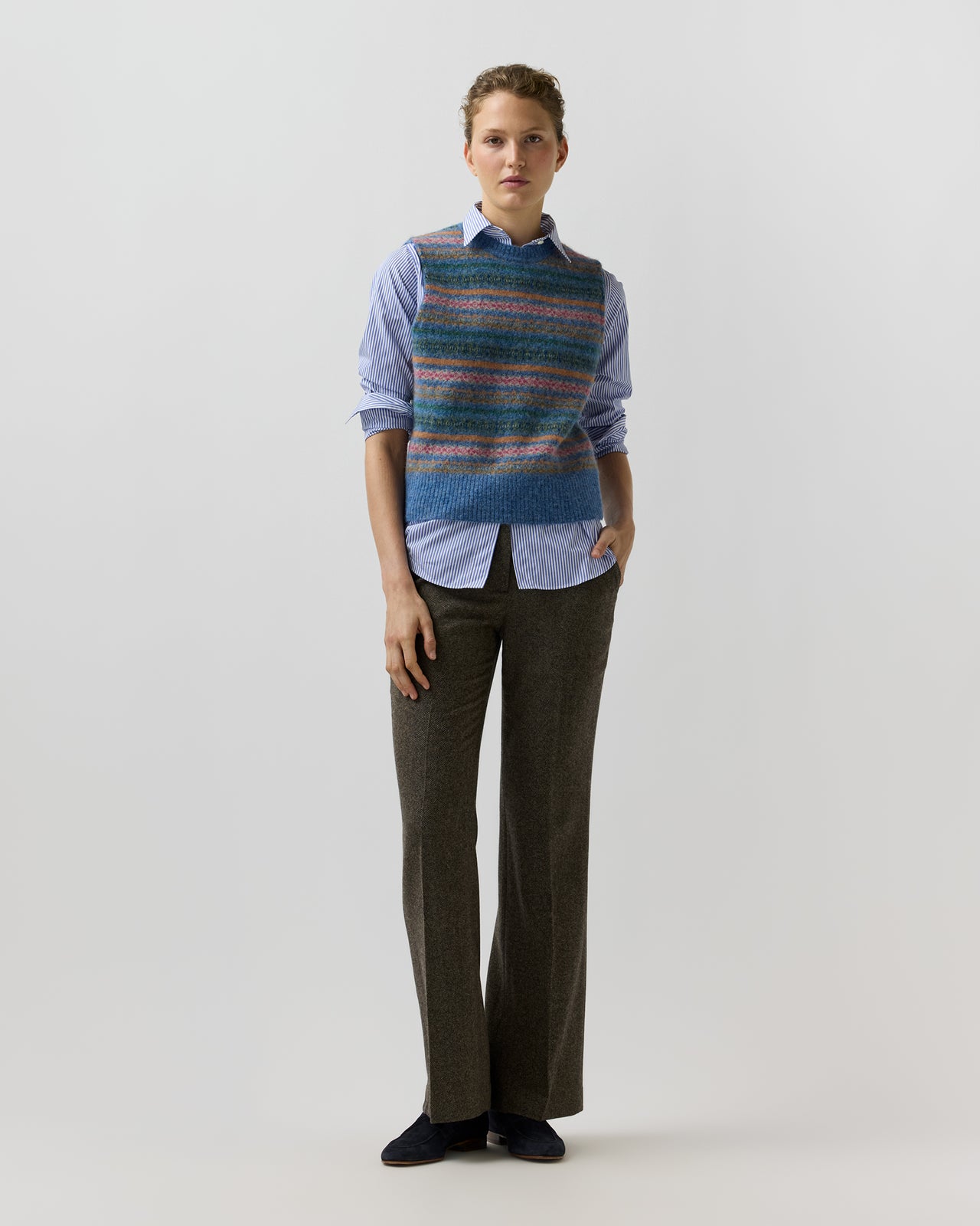 Silvia Fair Isle Sweater Vest in Denim/Multi Alpaca/Wool