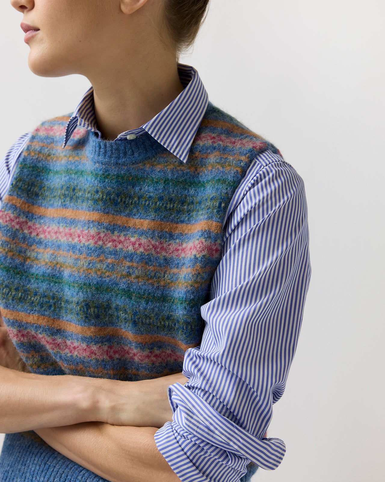 Silvia Fair Isle Sweater Vest in Denim/Multi Alpaca/Wool