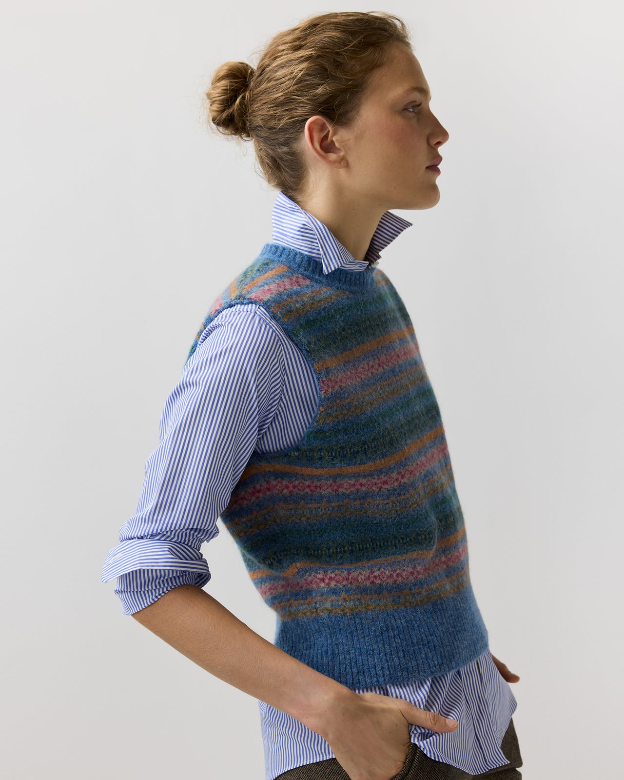 Silvia Fair Isle Sweater Vest in Denim/Multi Alpaca/Wool