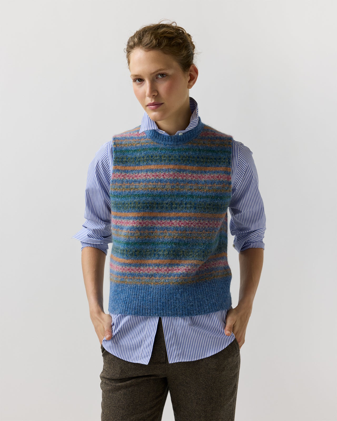 Silvia Fair Isle Sweater Vest in Denim/Multi Alpaca/Wool
