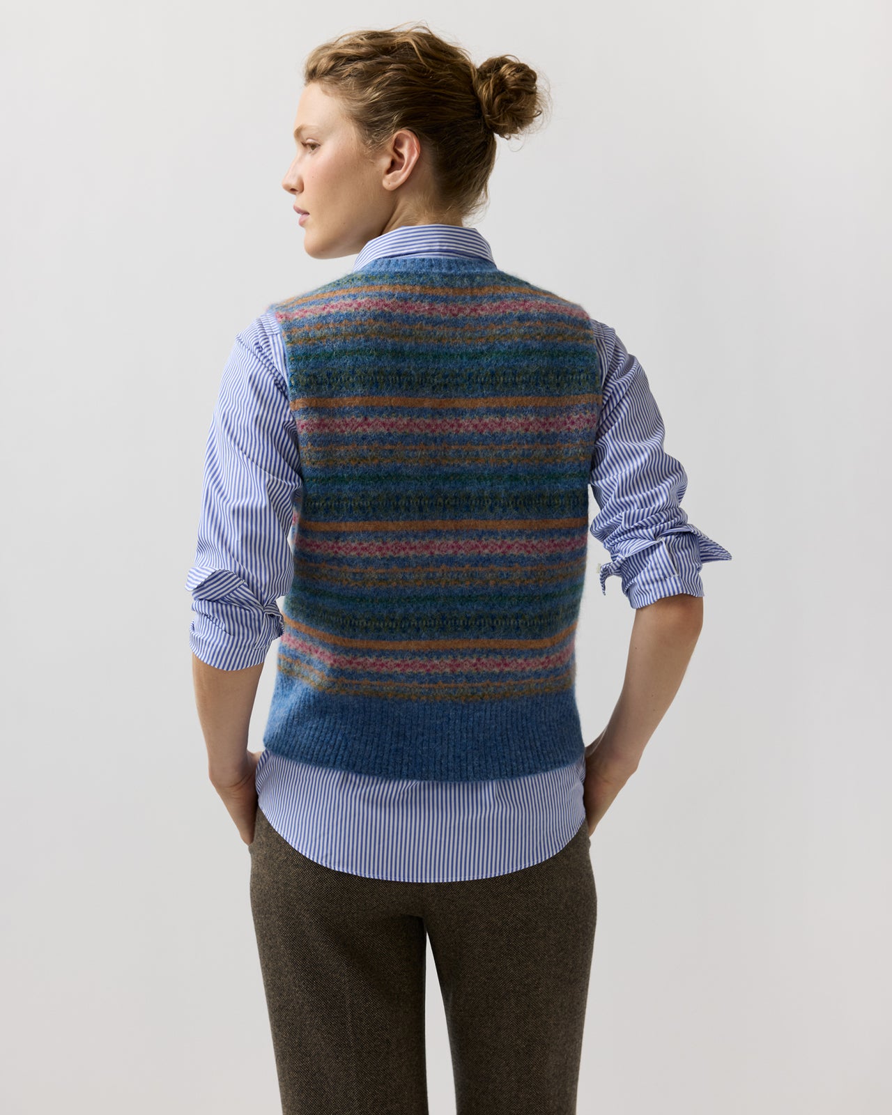 Silvia Fair Isle Sweater Vest in Denim/Multi Alpaca/Wool