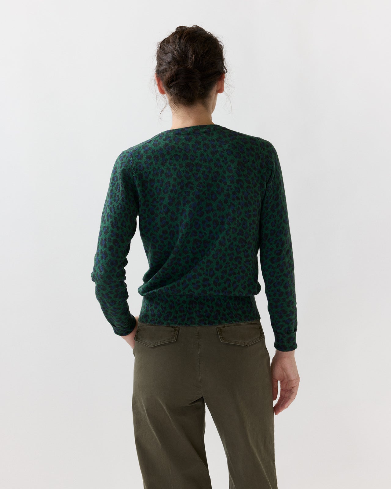 Rosie Cardigan in Green/Blue Leopard Cotton/Silk