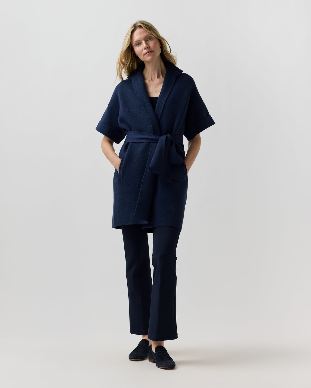 Julia Cardigan in Heather Navy Extra Fine Merino Wool